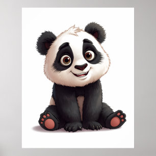 Sitting Panda Bear Cartoon Illustration Artwork Poster