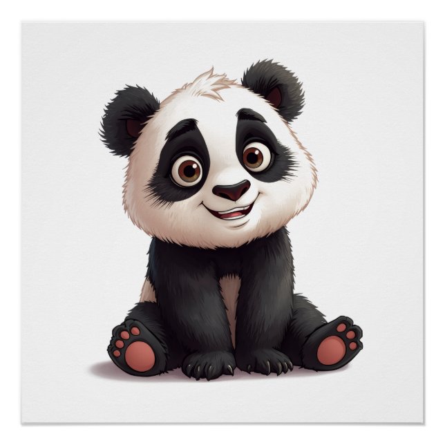 Sitting Panda Bear Cartoon Illustration Artwork Poster (Front)