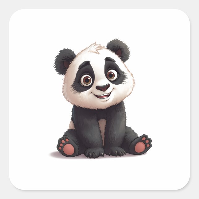 Sitting Panda Bear Cartoon Illustration Artwork Square Sticker (Front)