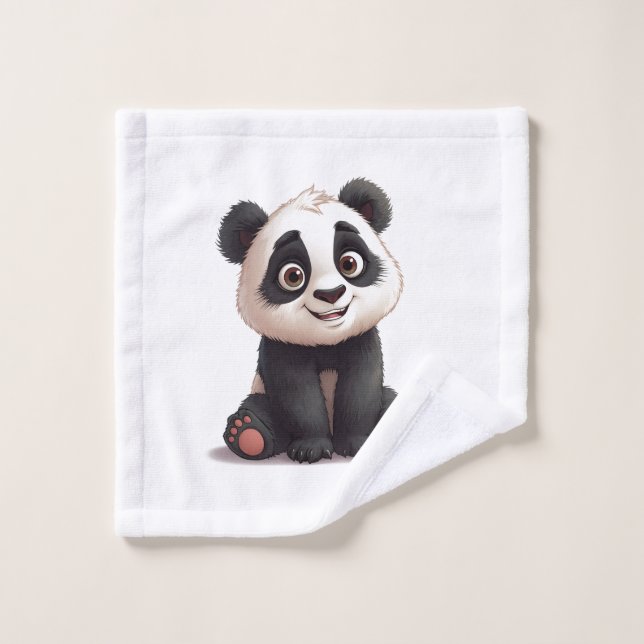 Sitting Panda Bear Cartoon Illustration Artwork Wash Cloth (Wash Cloth)
