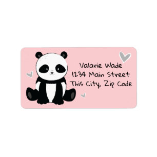 Sitting Panda with Hearts Pink Label