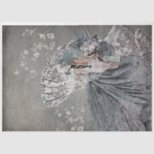 Sitting Pretty Elegant Woman Portrait Floral Fan Tissue Paper