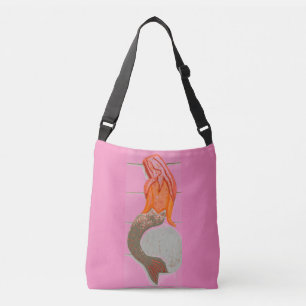 sitting redhead mermaid pink crossbody bag