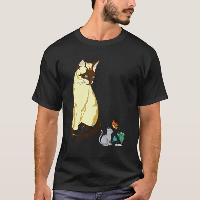Sitting Siamese Cat Siamese Kitty Sunflower Fragra T-Shirt (Front)