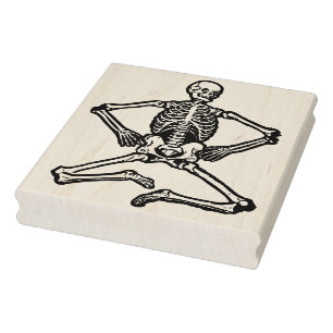Sitting skeleton illustration art stamp