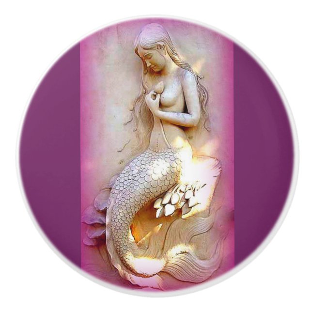 sitting stone mermaid ceramic knob (Front)