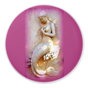 sitting stone mermaid pink ceramic knob