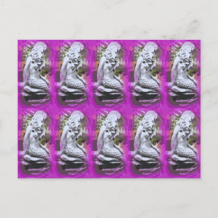 sitting stone mermaids purple postcard
