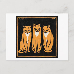 Sitting Three Cat, Julie de Graag Postcard