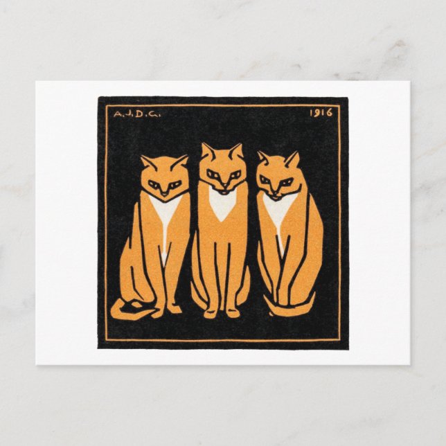 Sitting Three Cat, Julie de Graag Postcard (Front)