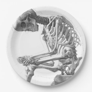 Sitting vintage skeleton thinking paper plate