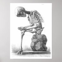 Sitting vintage skeleton thinking print