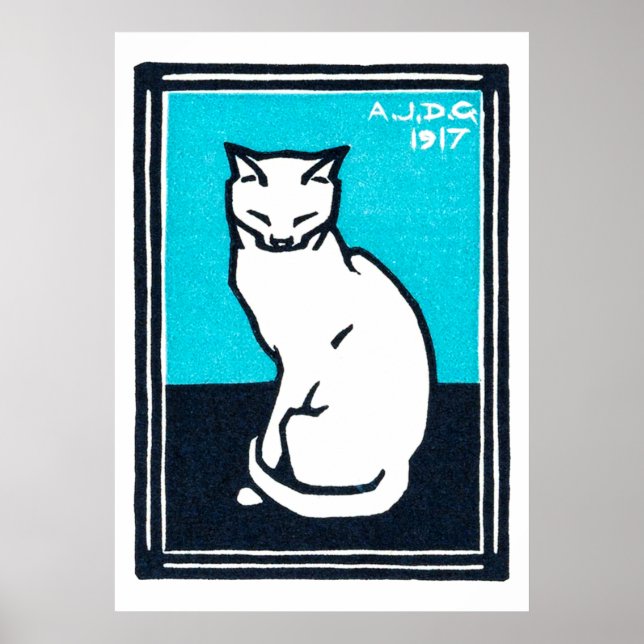 Sitting White Cat, Julie de Graag Poster (Front)