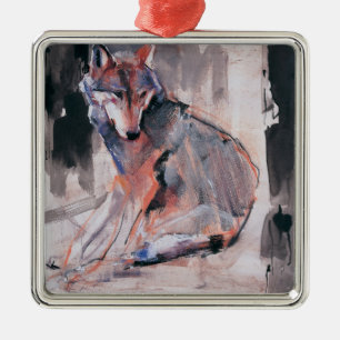 Sitting Wolf 2000 Metal Ornament