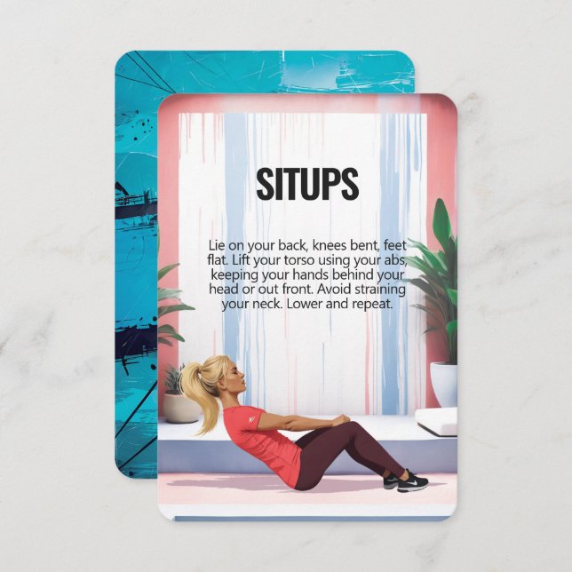 Situps Crunches Fitness Card with Blue Backing (Front/Back)