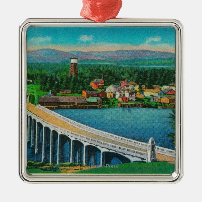 Siuslaw River Bridge in Florence, Oregon Metal Tree Decoration (Front)