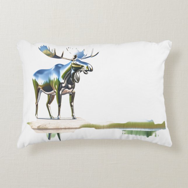 Siver Moose Statue Reflection  Decorative Cushion (Front)