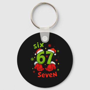 Six 6 7 Seven Christmas Humor Green Hand Festive G Key Ring