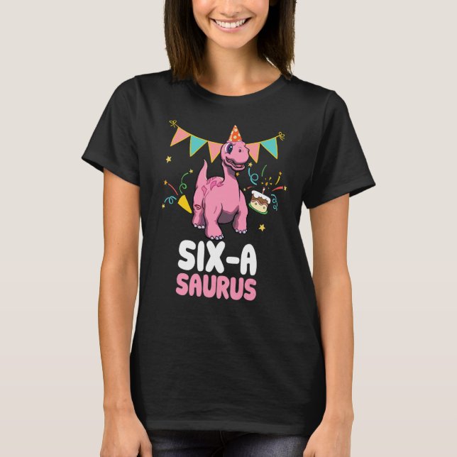 Six A Saurus Dinosaur  Cute Kiddo Apatosaurus T-Shirt (Front)