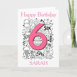 Six age 6th pink  birthday card