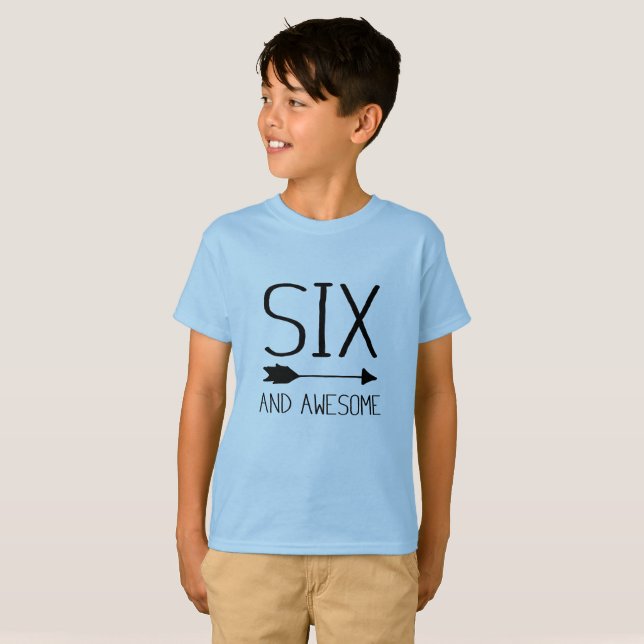 Six And Awesome 6th Birthday Gift T-Shirt (Light) (Front Full)