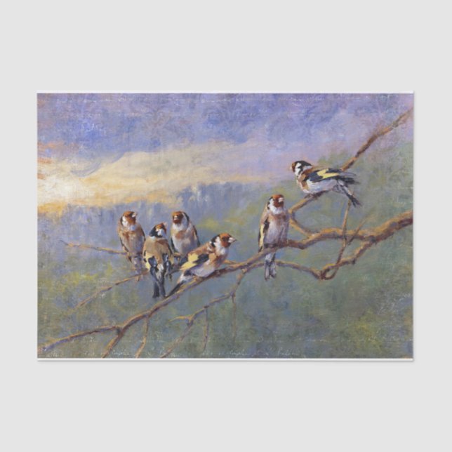 Six Birds Perched on a Branch Painting Tissue Paper (Front)