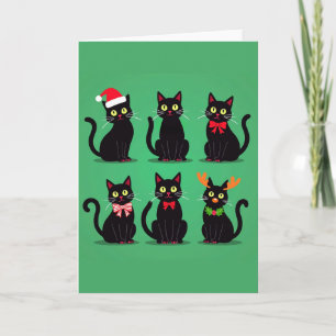 Six Black Cats Christmas Card Holiday Funny Pet
