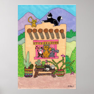 Six Cats at an Orange Adobe House Poster