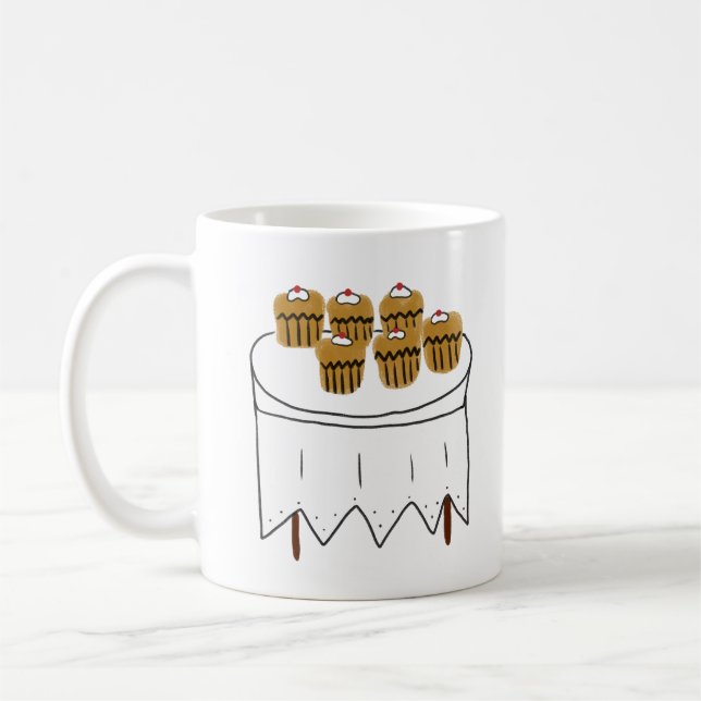 Six Cherry Cupcakes Hand Drawn Dessert Coffee Mug (Left)