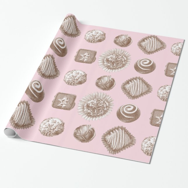 Six Chocolate Truffles in a Repeated Design Wrapping Paper (Unrolled)