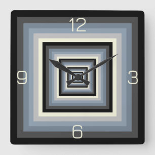 Six Colour Black an Greys Mix of Nested Squares Square Wall Clock