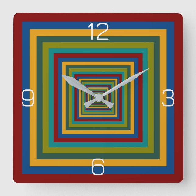 Six Colour Combination / Mix of Nested Squares Square Wall Clock (Front)