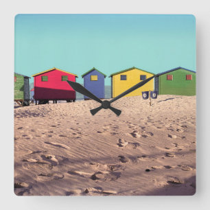 Six Colourful Beach Hut Cape Town, South Africa Square Wall Clock