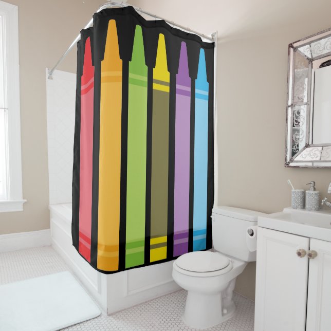 Six colourful crayons shower curtain (In Situ)