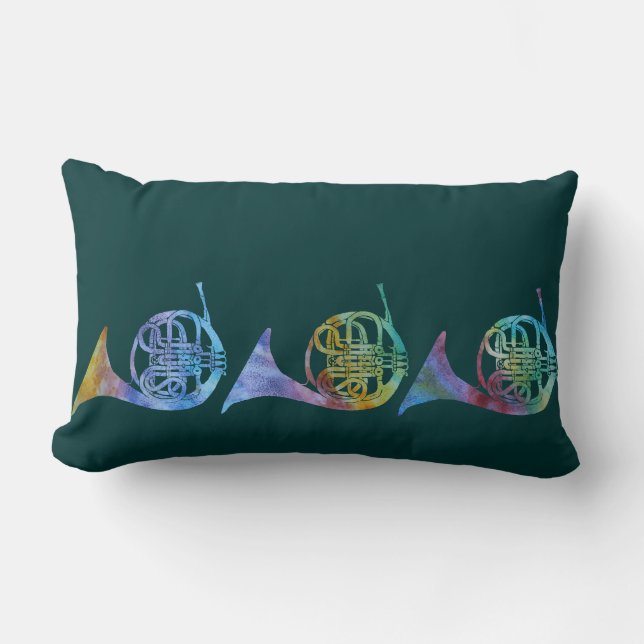 Six Colourful French Horns Lumbar Cushion (Front)