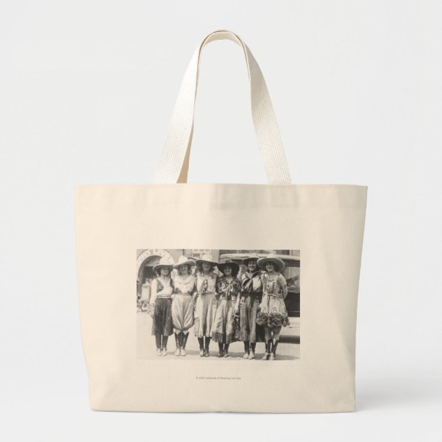 Six cowgirls at Cheyenne Frontier Days. Large Tote Bag (Front)