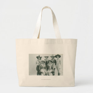 Six cowgirls in hats and sashes. large tote bag