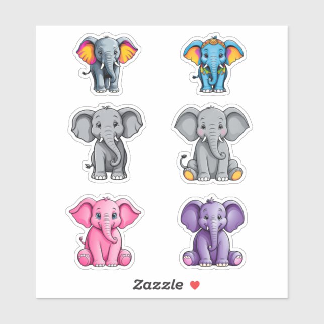 Six Cute Baby Elephants (Sheet)