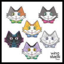 Six Cute Multi Colour Cat Face Kiss-Cut Sheet