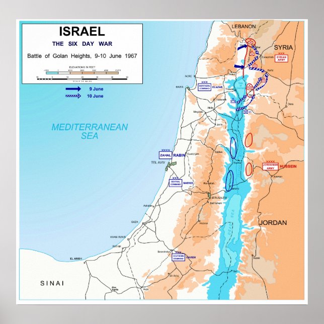 Six Day War Battle of Golan Heights Map 1967 Poster (Front)