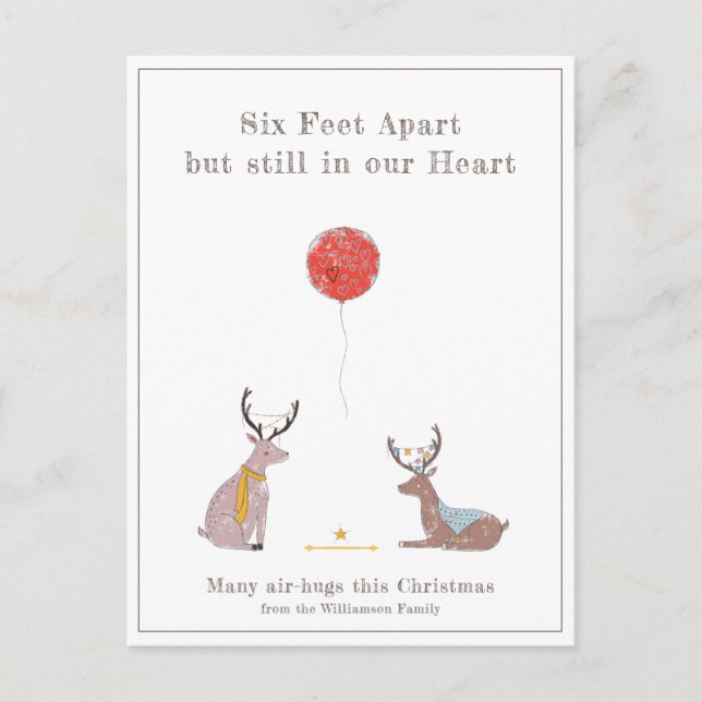 Six Feet Apart Cute Fun Deer Quarantine Christmas Holiday Postcard (Front)