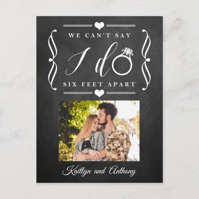 Six Feet Apart Wedding Postponement Change of Date Announcement Postcard (Front)