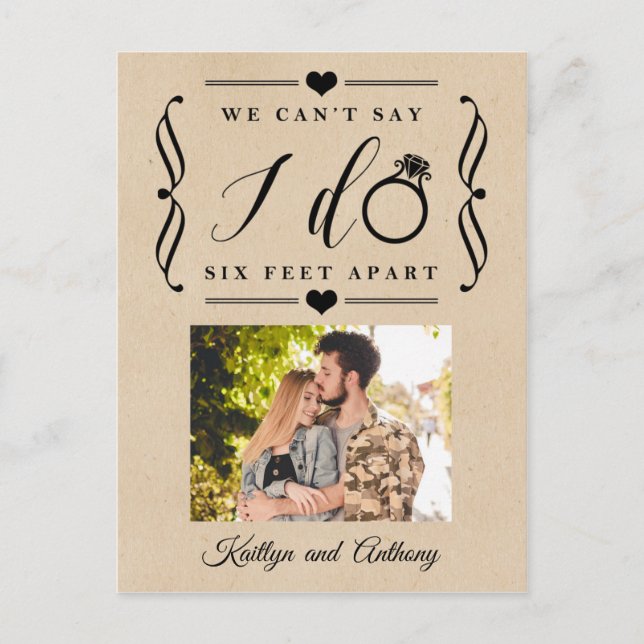 Six Feet Apart Wedding Postponement Change of Date Announcement Postcard (Front)