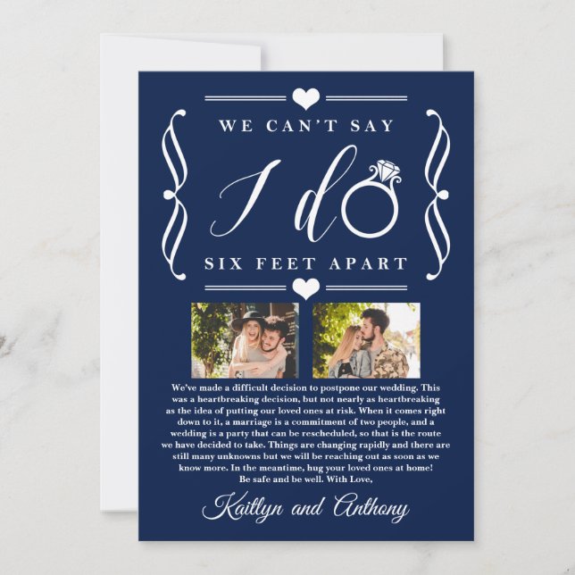Six Feet Apart Wedding Postponement Change of Date Save The Date (Front)