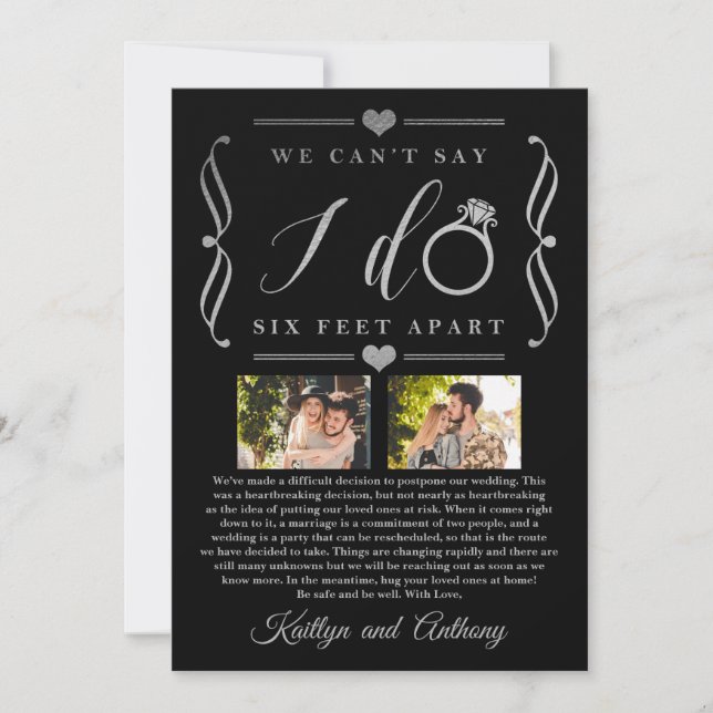 Six Feet Apart Wedding Postponement Change of Date Save The Date (Front)