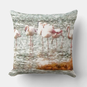 Six Flamingos A Wading Watercolor Cushion