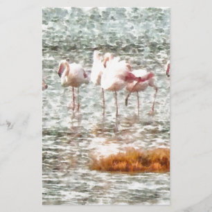 Six Flamingos A Wading Watercolor Stationery