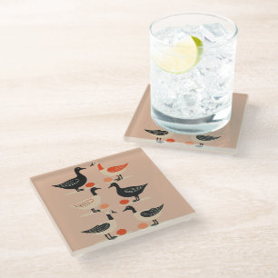 Six Geese A-Laying Mid-Century Retro Cut-Out 4 Glass Coaster