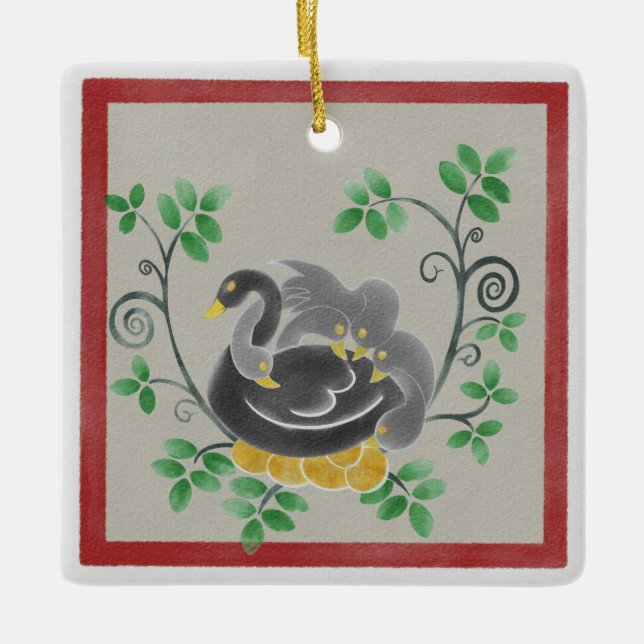 Six Geese a-Laying Square Christmas Ornament (Front)