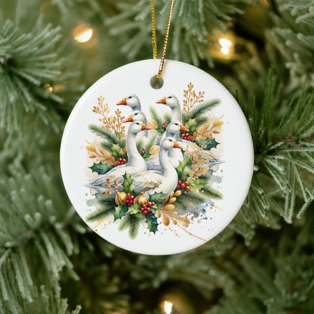 Six Geese a-Laying | Twelve Days of Christmas Ceramic Ornament (Tree)